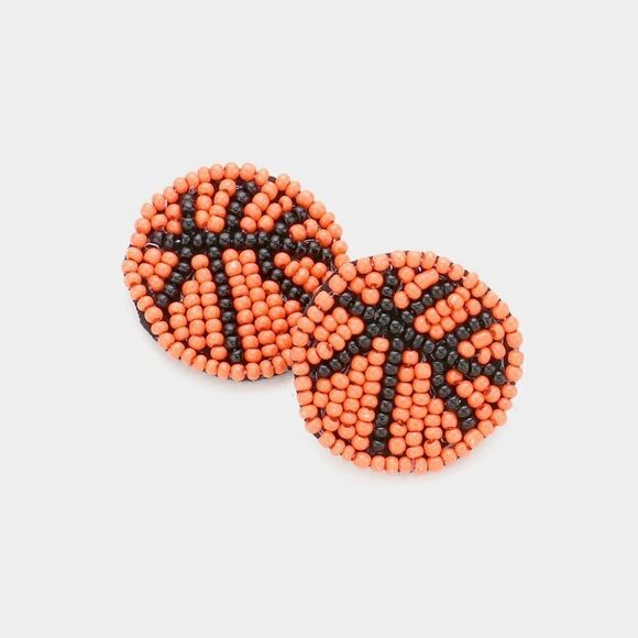 Basketball Seed Beaded Stud Earrings by Treasure Jewelry - Picture 3 of 5